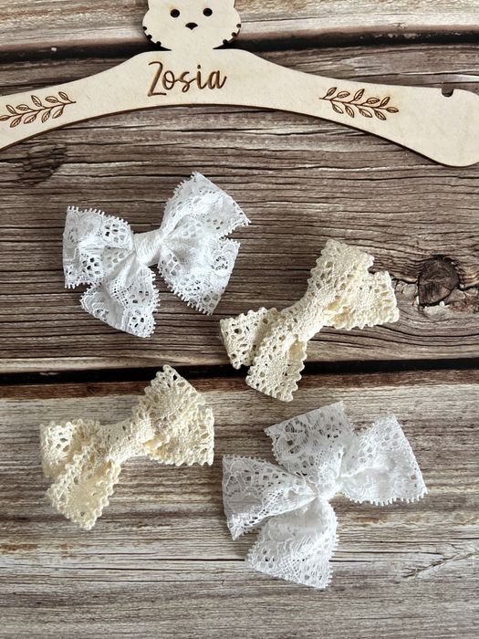 Spinki koronka boho nowe zestaw chrzest komunia bialy ecru bez