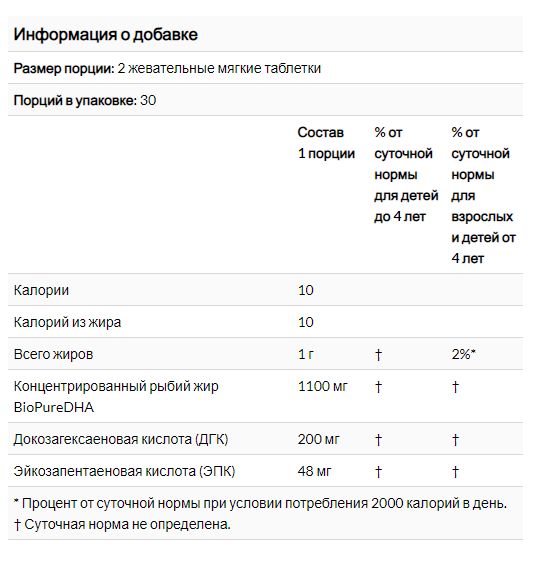 Now Foods, Жевательная Омега-3, ДГК для детей, фруктовый вкус, 60 шт