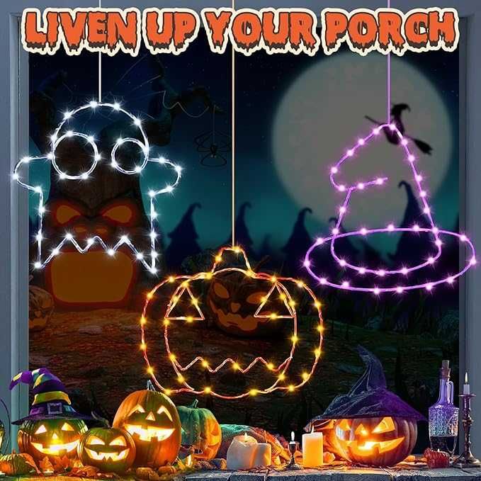 Lampki LED na okno Dekoracje Halloween okienne ozdoby świąteczne 3 szt