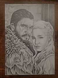 RYSUNEK postaci "Gra o tron" John&Daenerys