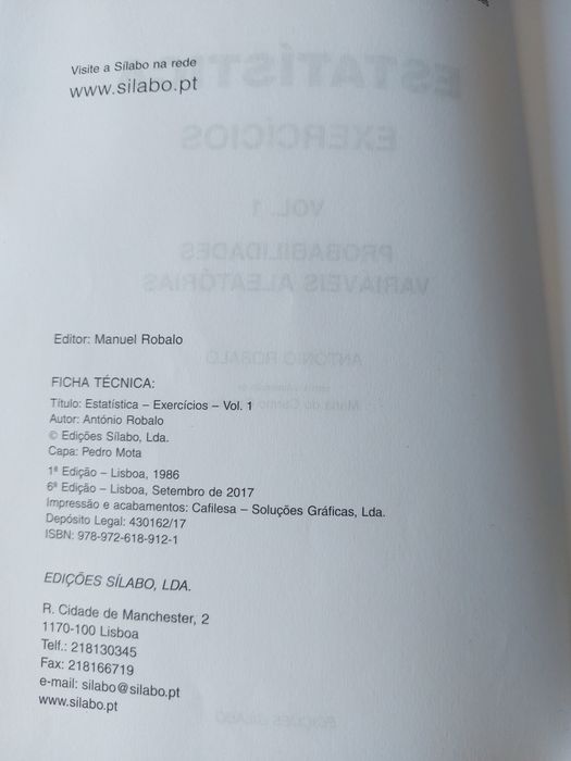 Livro Estatística Exercícios António Robalo