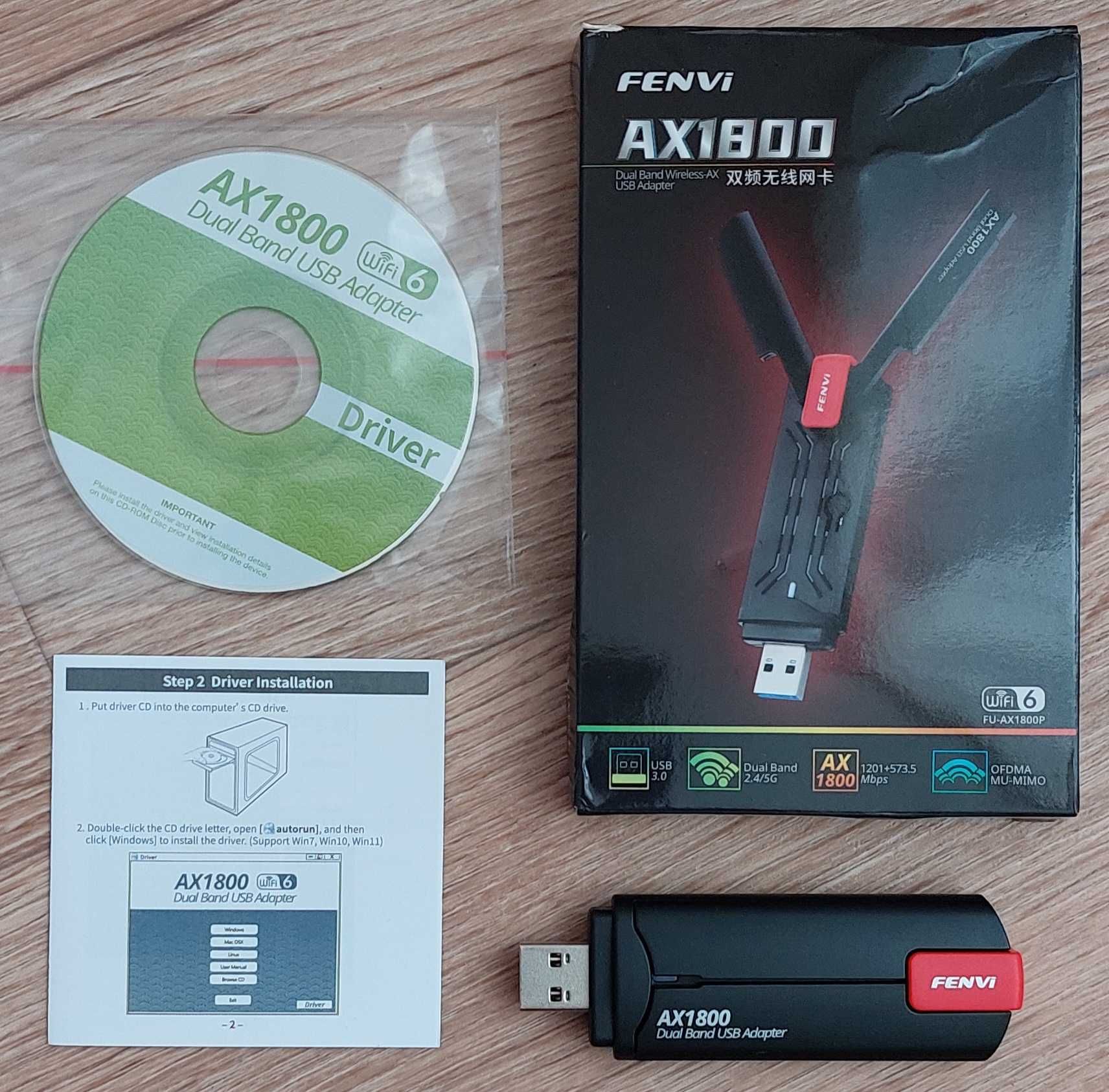 Двухдиапазонный WiFi 6 USB 3.0 aдаптep АХ1800Р Мбит/с 2.4/5Ггц