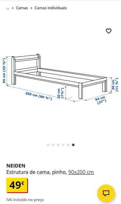 Cama solteiro de pinho impecável