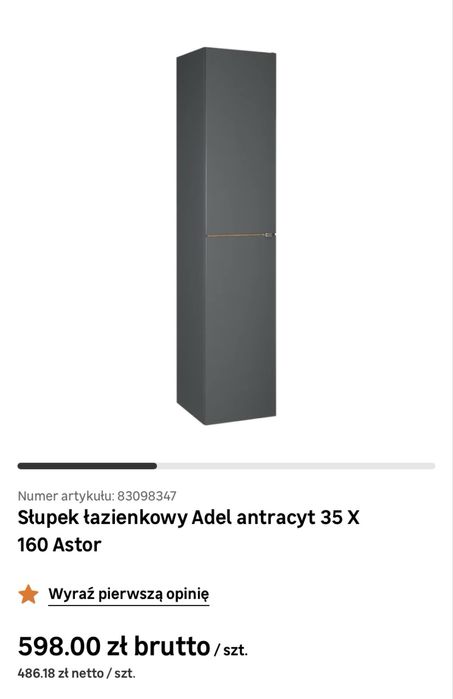 Komplet mebli Adel antracyt połysk szare łazienkowe nowe lakierowane