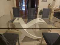 Mesa grande de vidro e 4 cadeiras