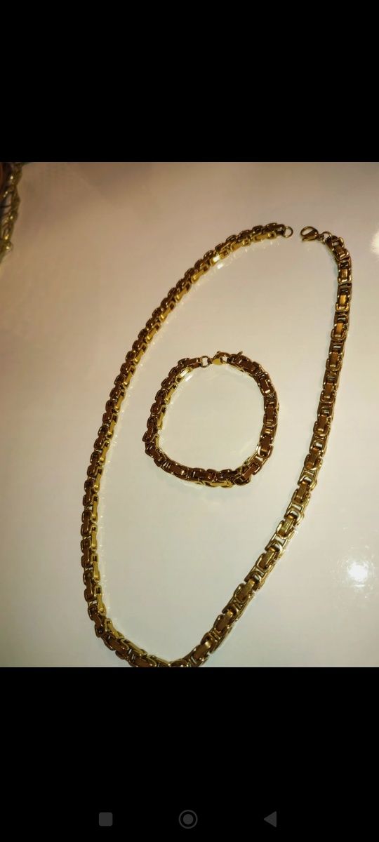 Złoty komplet bransoletka łańcuch łańcuszek