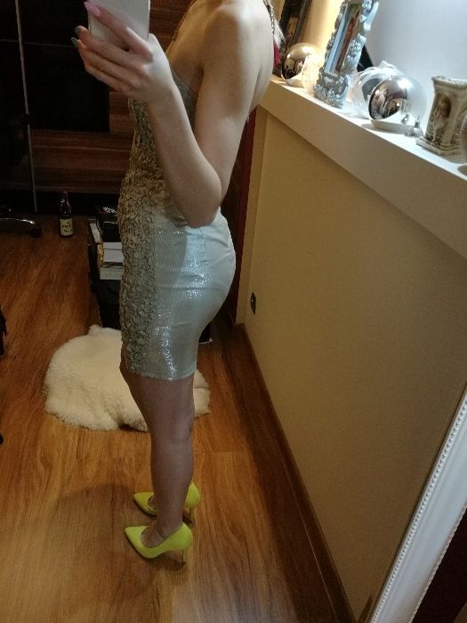 Wyjątkowa sukienka Drapowana Złoto-Beżowa rozm. XS/S oraz rozm. M