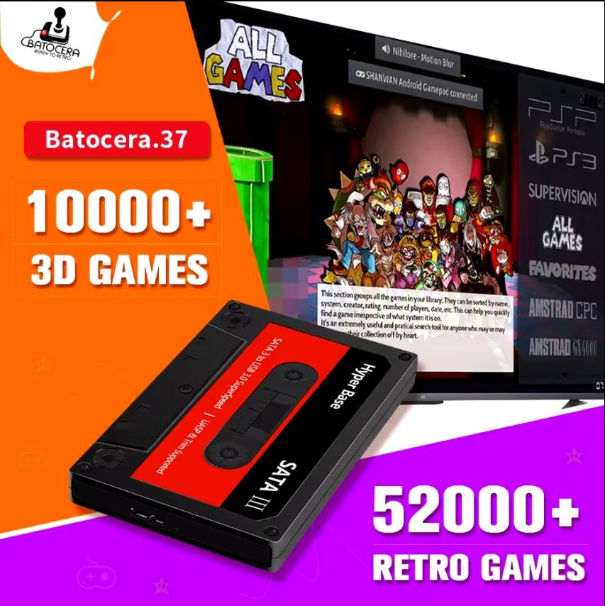 Batocera LaunchBox RetroArch  320Gb HDD 70+ эмулятор консолей Ps3 Sega