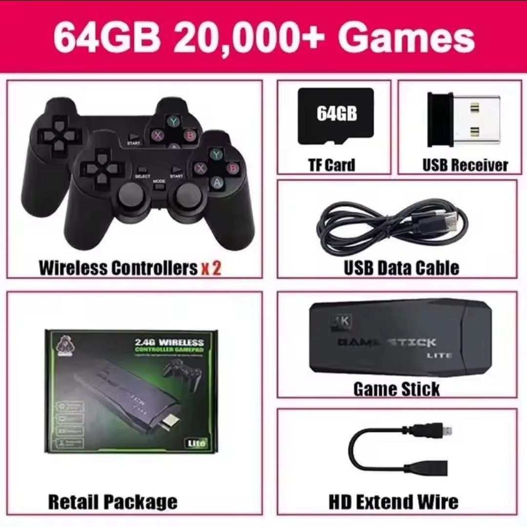 Gra TV retro Pegasus 20000 gier konsola Stick HDMI 2 pady PS1 64G