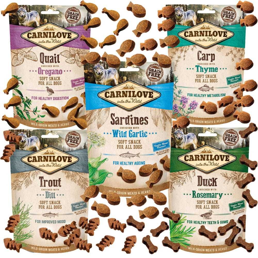 Półmiękkie przysmaki dla psa zestaw 5x200g CARNILOVE SNACK DOG SOFT