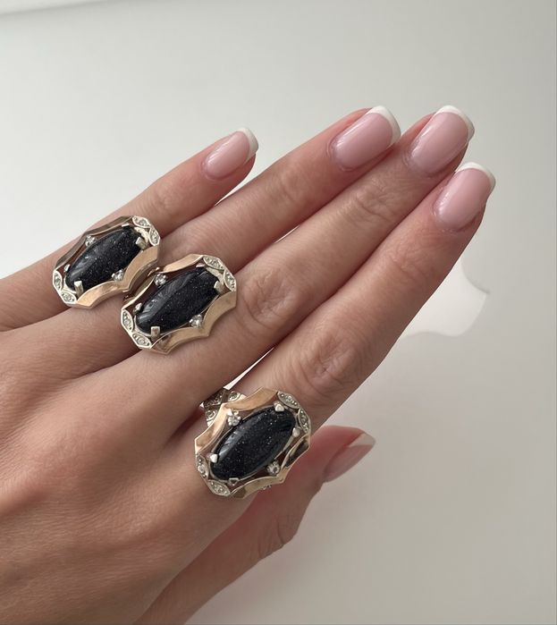 Набори сережки каблучка срібло 925, 375 позолота