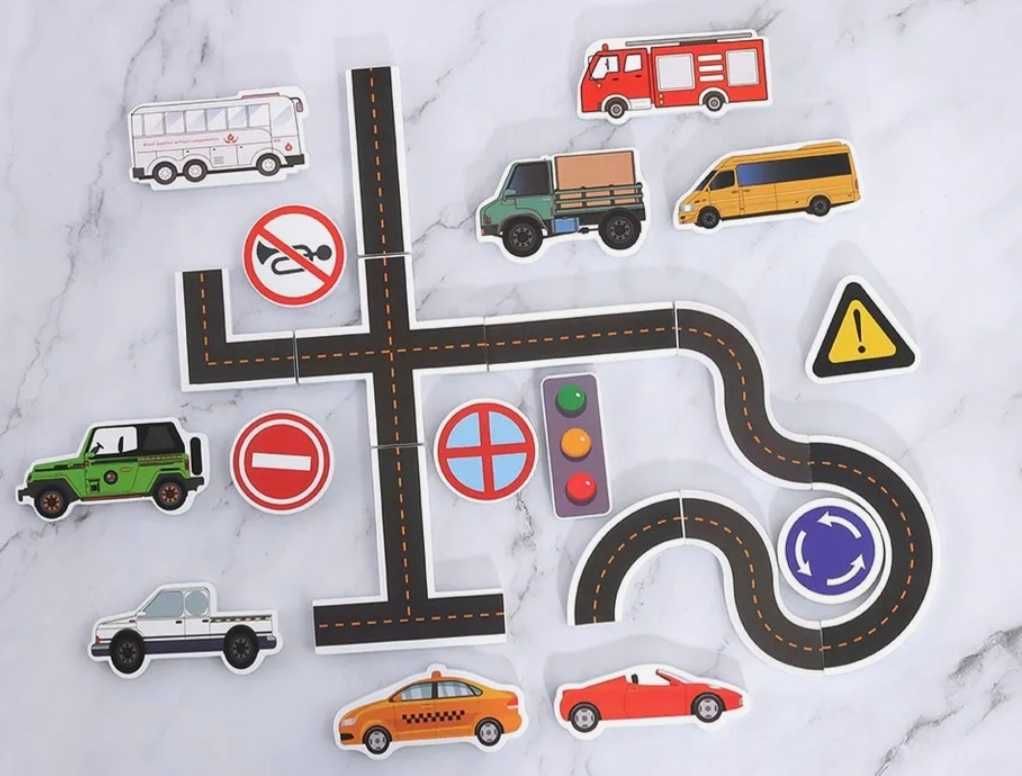 Puzzle piankowe do wanny w ksztalcie drogi, aut i znaków