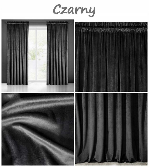 Zasłona Welur na Taśmie 130x270 CZERNY 2 szt.
