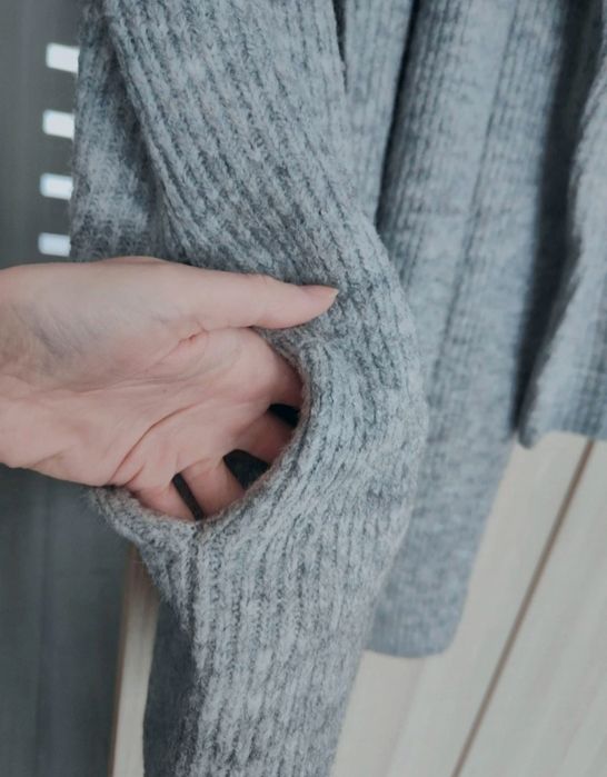 Długi szary sweter kardigan Cubus xS  jesień zima casual wełna alpaka