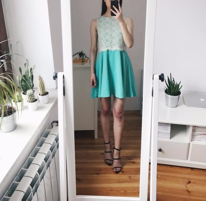 sukienka miętowa river island koronkowa rozkloszowana wesele lou m