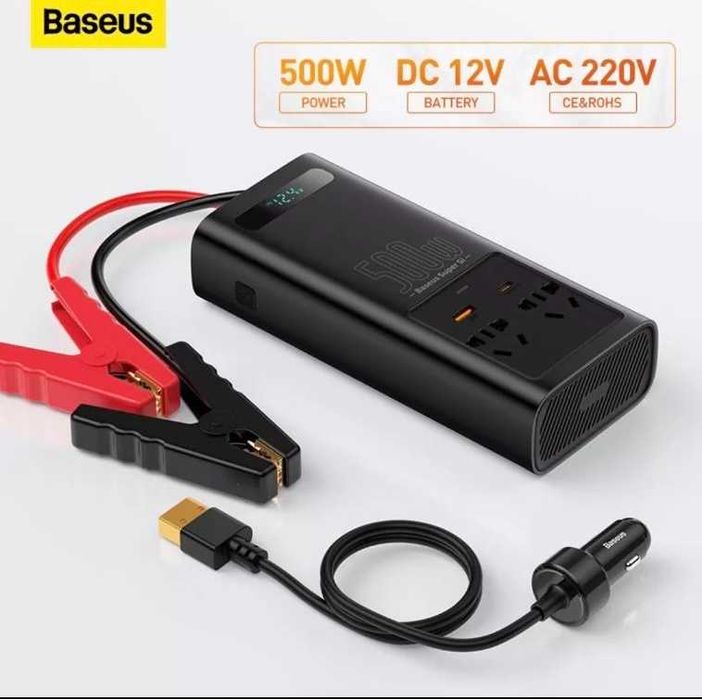 Інвертор Baseus 500W, 12V-220V, правильна синусоїда.