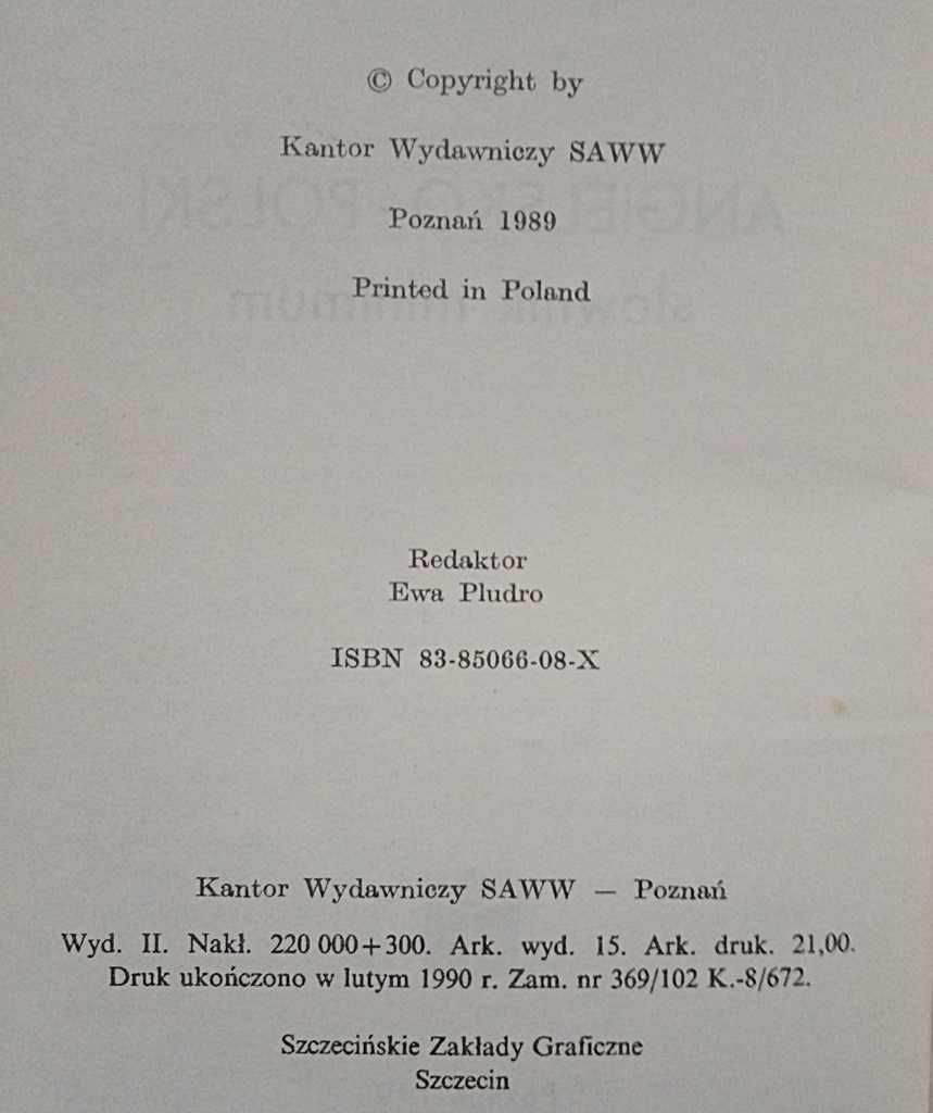 Stary Słownik Minimum angielsko-polski Kantor Wyd. SAWW Poznań 1990r