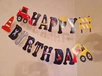 Girlanda napis Happy Birthday urodziny budowa koparka