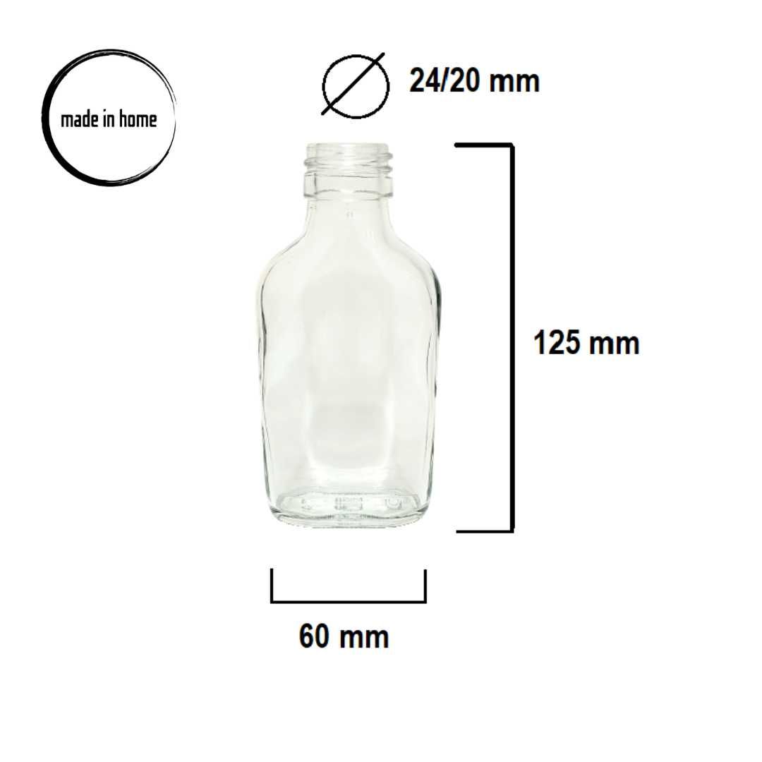 10szt. Butelka piersiówka 100ml + zakrętki SREBRNE fi 28/18