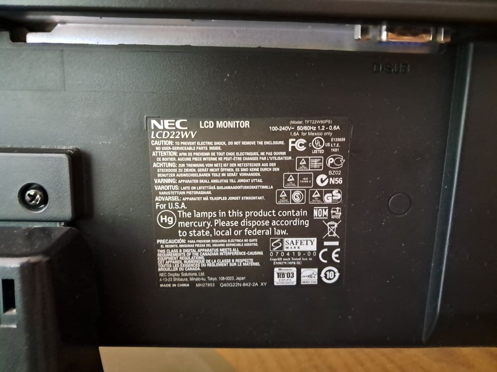 Monitor NEC LCD22WV