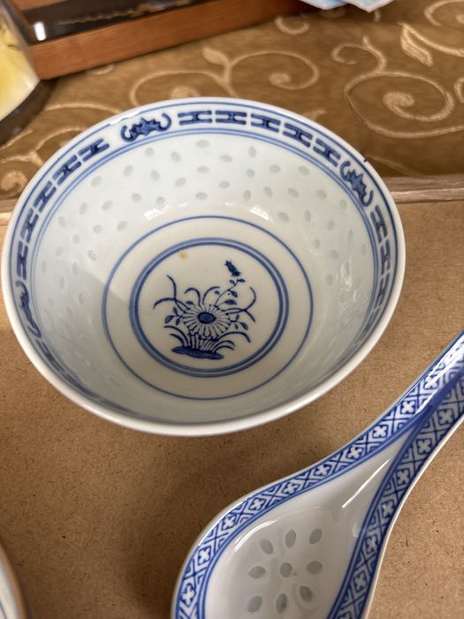 Chińskie miseczki z łyżkami porcelana lata 70