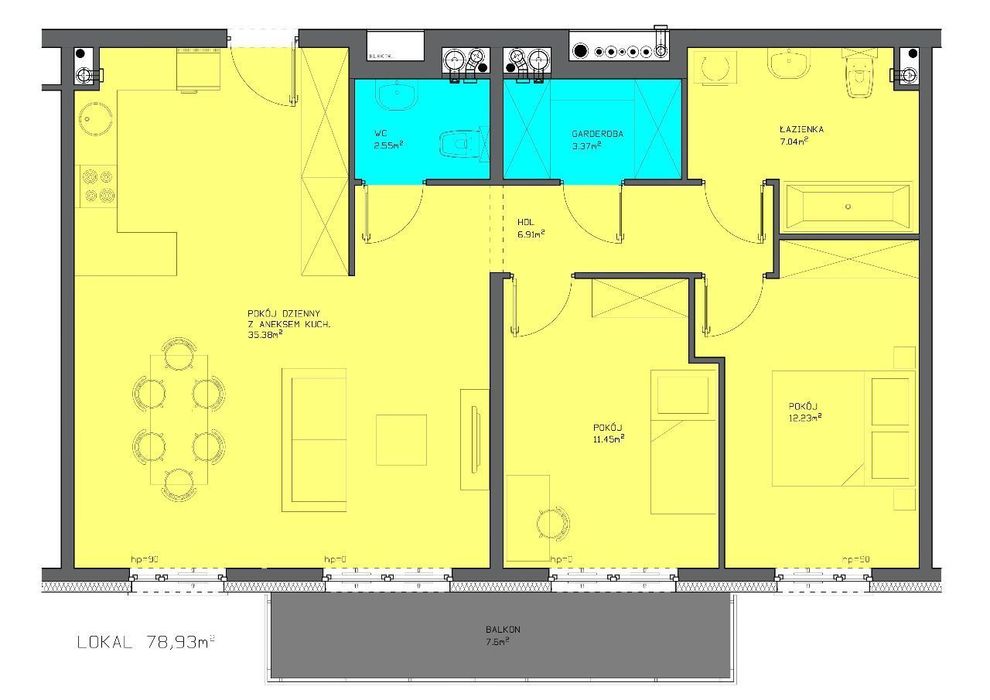 Mieszkanie 78,93m2 - duży balkon