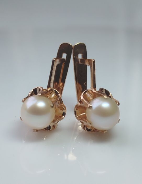 Золотые серьги с жемчугом СССР Золоті радянські сережки