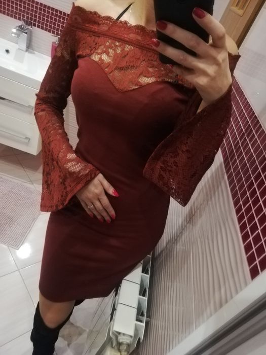 Nowa czerwona sukienka hiszpanka święta świąteczna 36 s koronka koronk