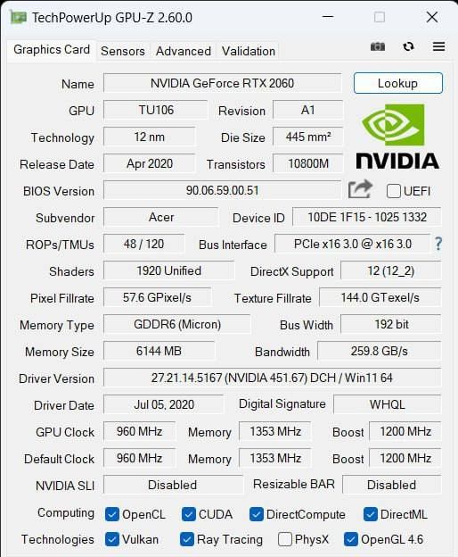 Acer Nitro RTX 2060 (6 GB) | i7-9750H | 16/512GB | 144Hz  | Win 11 Pro