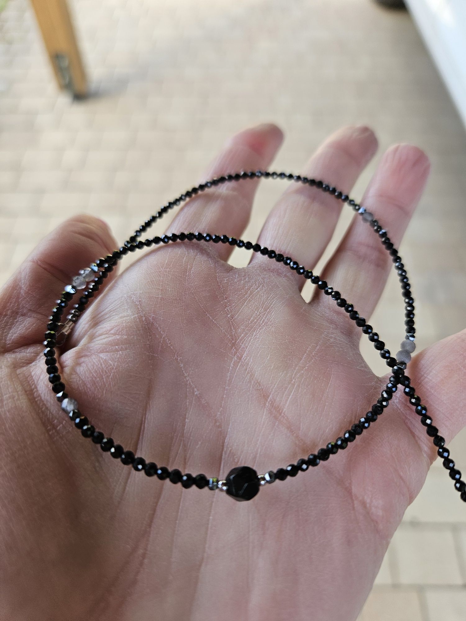 Naszyjnik Choker kamienie naturalne Spinel Onyks Hematyt Kocie oko