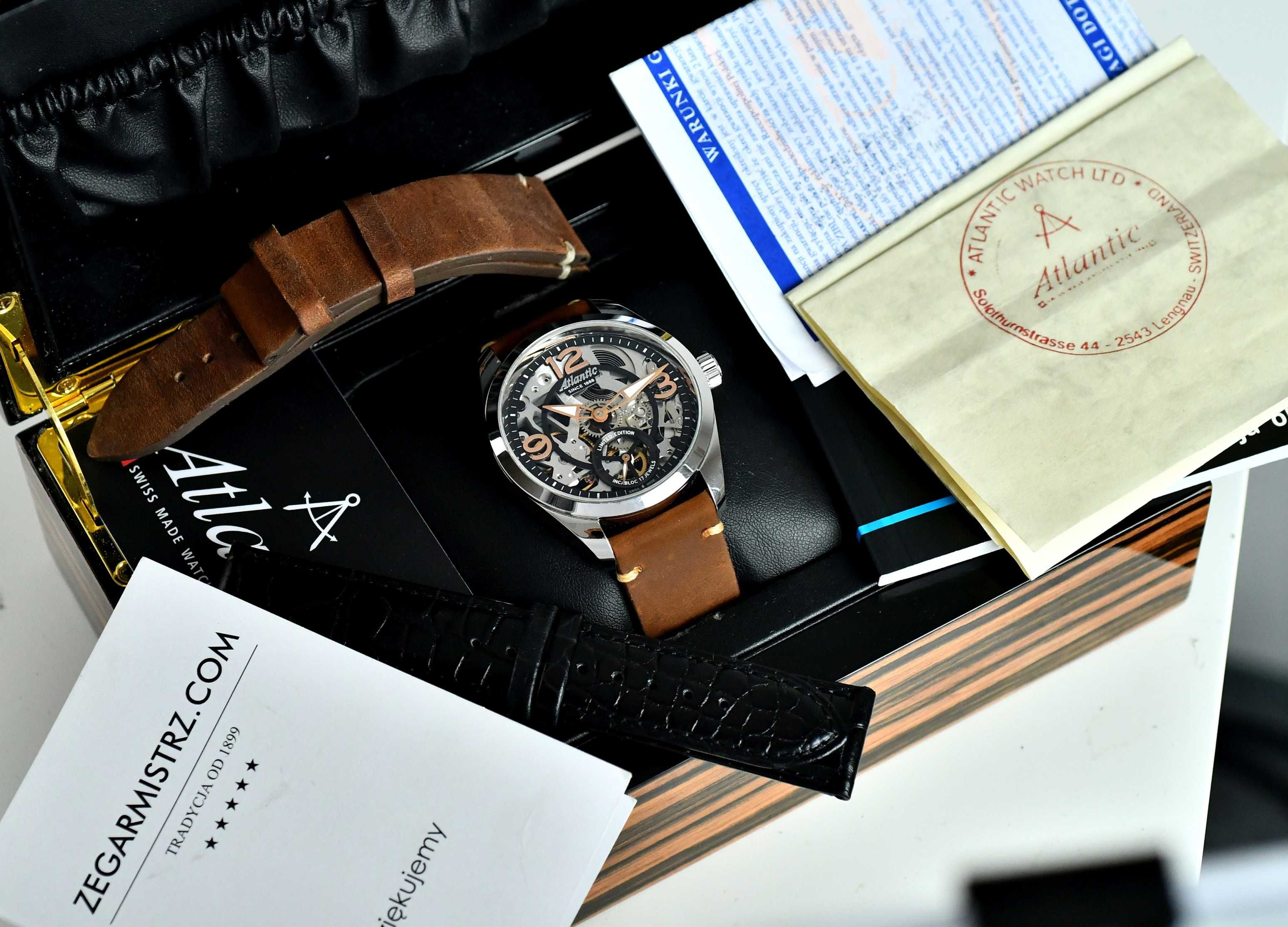 Zegarek Atlantic Seaflight Skeleton Limited - Stal 44mm - Pełny Zestaw