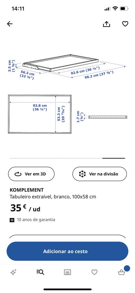 Tabuleiro extraivel IKEA