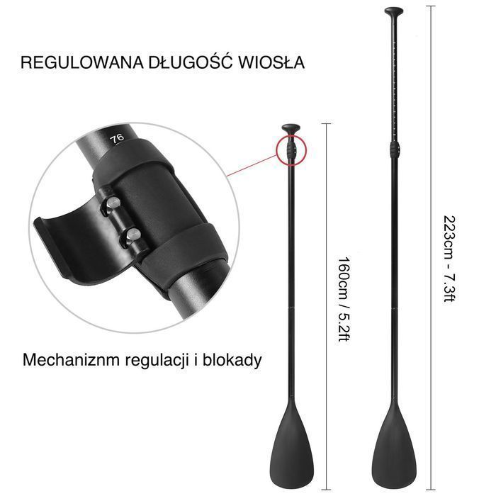 Wiosło 2w1 do SUP Kajak Dwustronne Regulowane Składane Paddleboard
