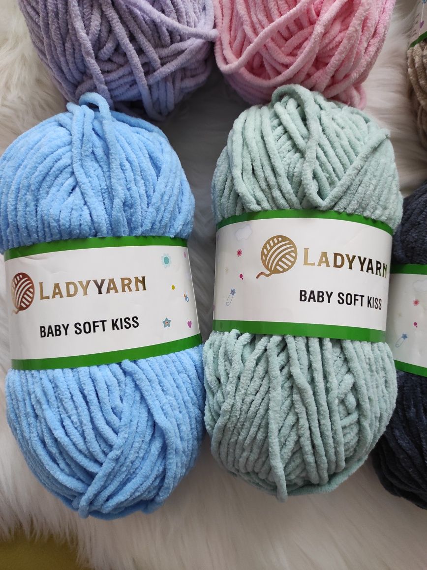 Нитки, пряжа, вязание, Lady yarn, baby soft kiss, плюшевая, 100 м,100г