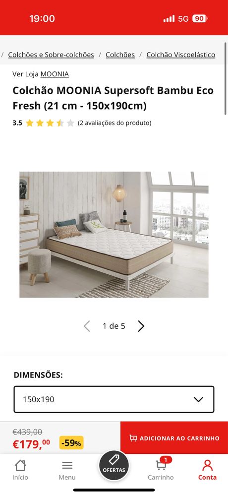 Colchão com um ano - Moonia Supersoft Bambu eco Fresh
