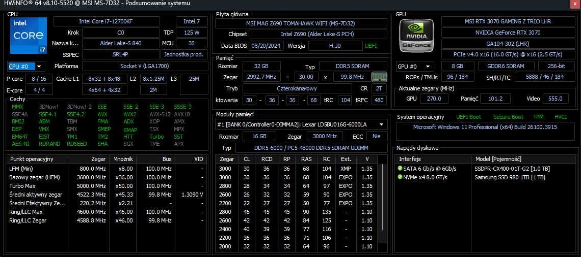 Komputer Gamingowy I7 12th Rtx3070 32gb ddr5