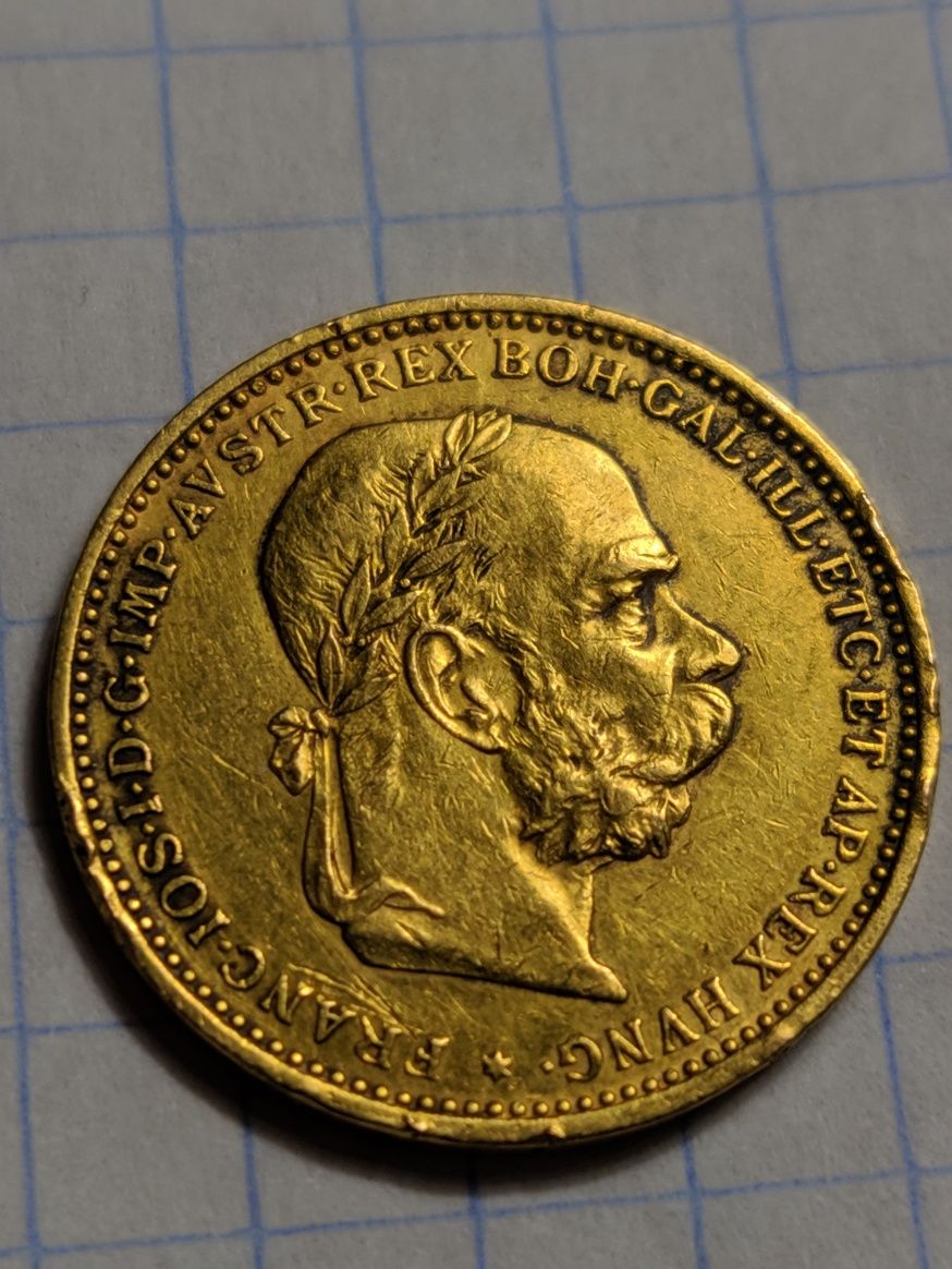 Золотая монета 20 крон 1894 года Австрия Франц Йосиф 1