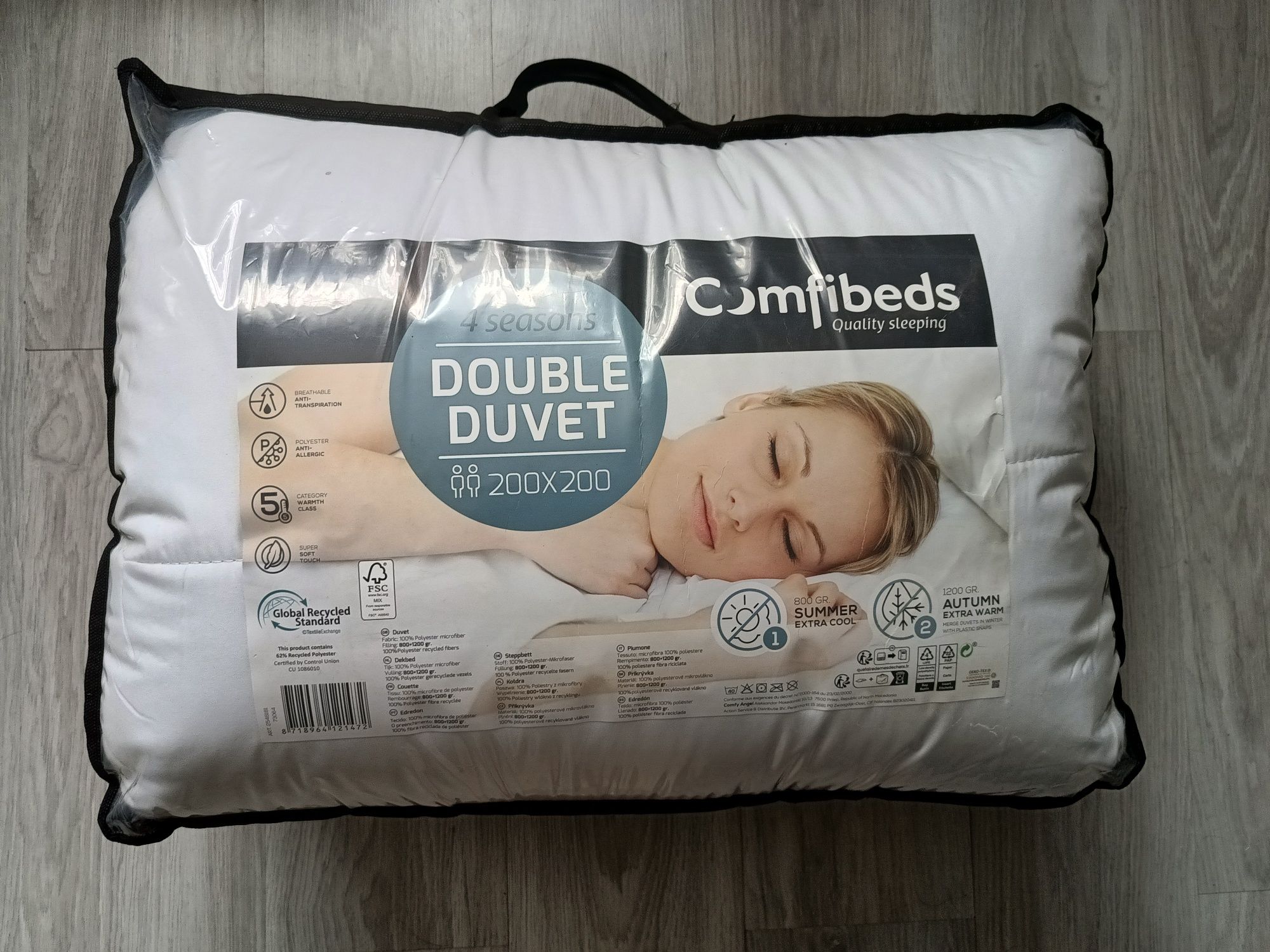 Nowa kołdra Comfibeds 200x200 – 100% poliester z  mikrofibry, całorocz