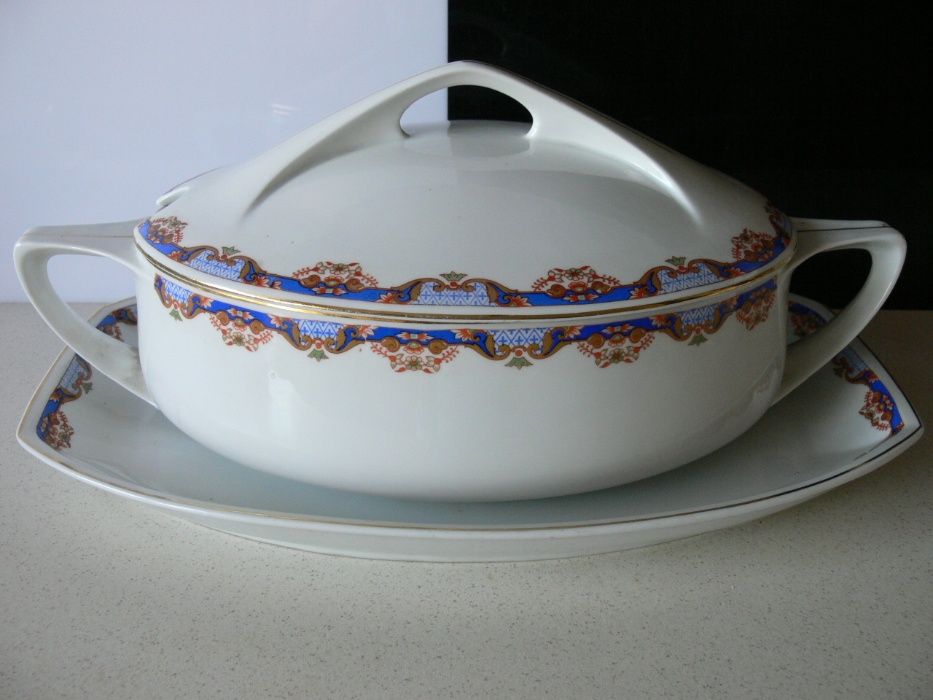 Giesche Czuday 2 szt. patera + waza 1928 malatura porcelana Art Deco