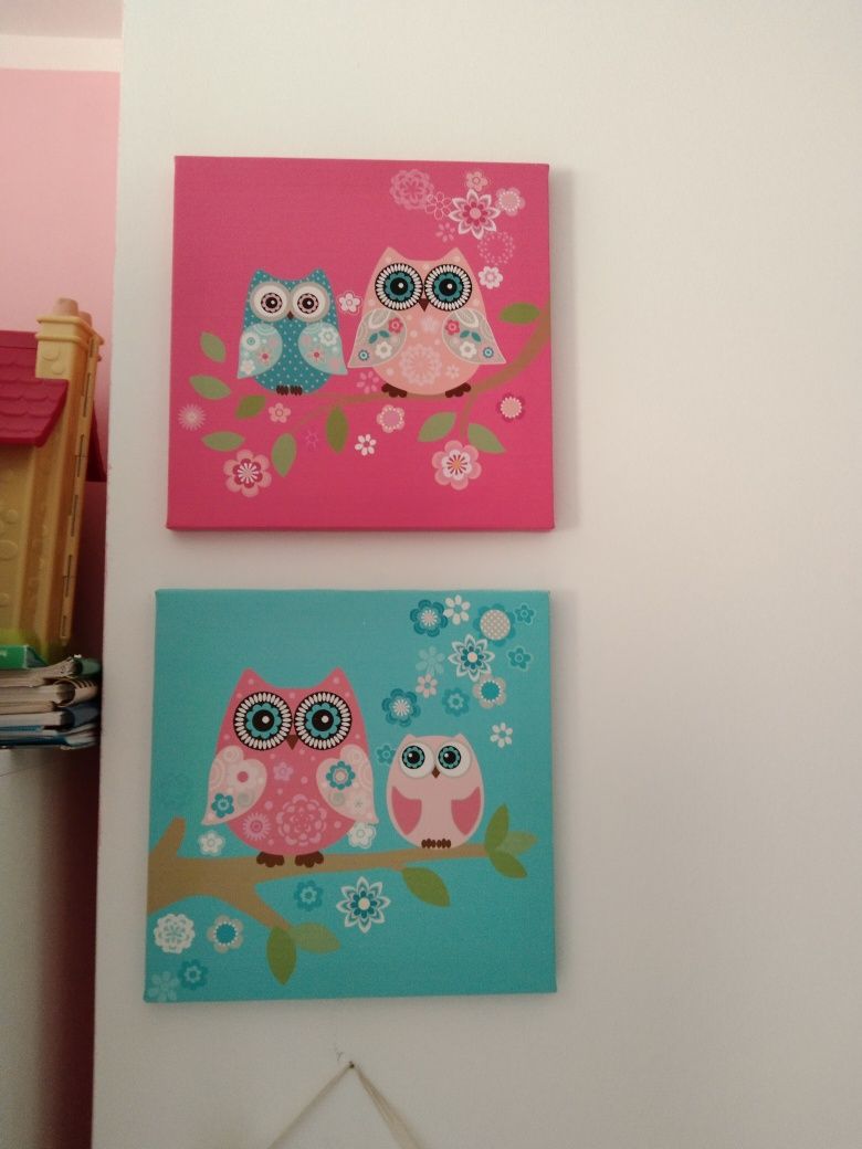 Obraz 2 sztuki do pokoju dziecięcego SOWY zestaw różowe plakat aplikac
