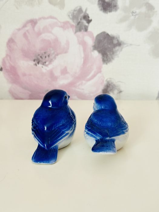 Figurka ptak,porcelanowe niebieskie ptaszki Royal Copenhagen