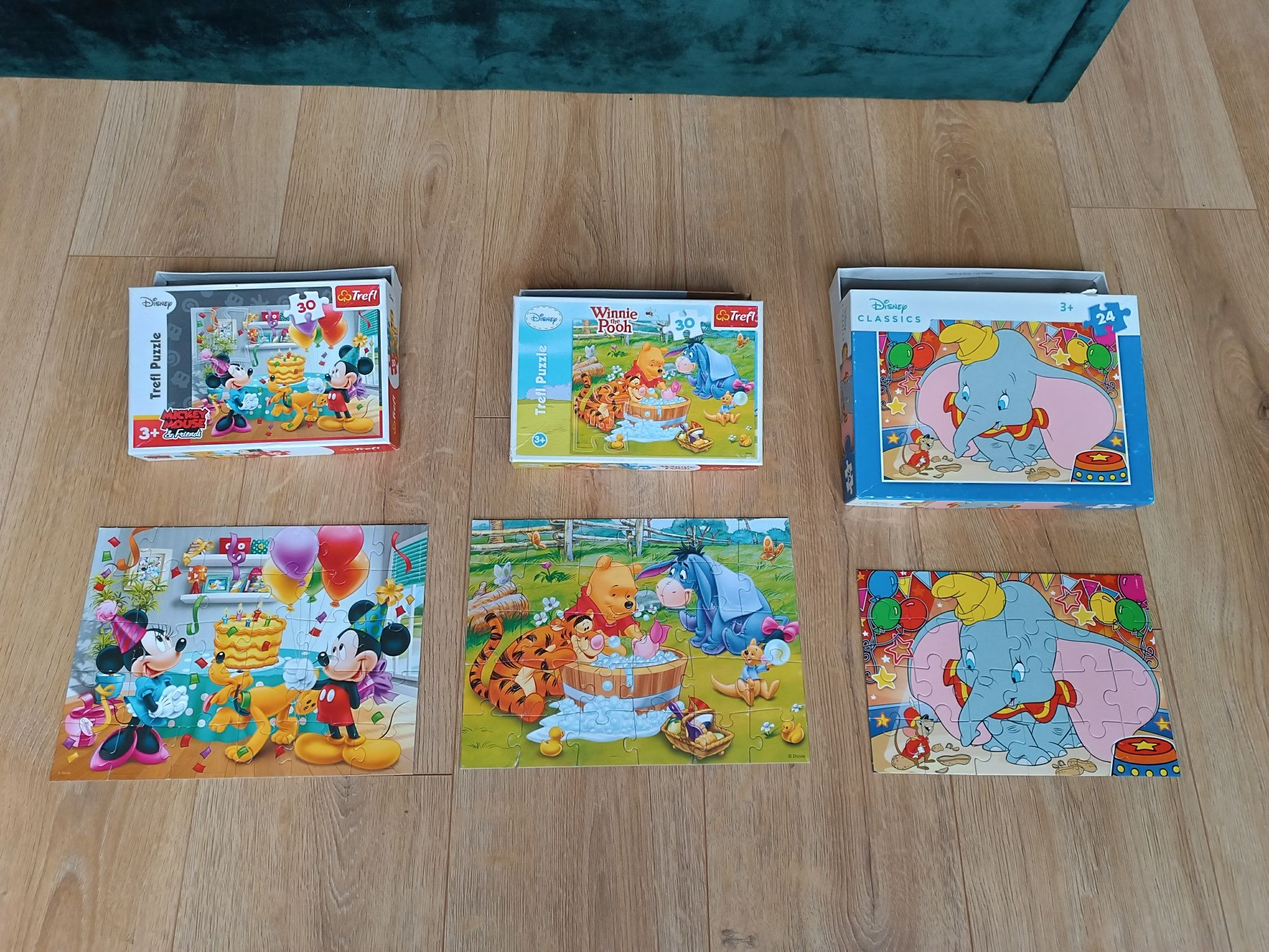 Zestaw 3x puzzle Trefl, Clementoni, 20 i 30 elementów, stan bdb