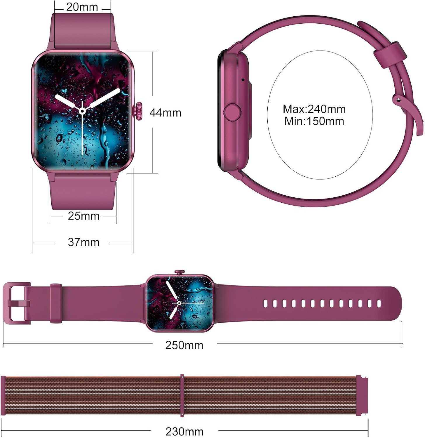 Smartwatch R50 bordowy 2 paski android / IOS od Lombard Ruska 40