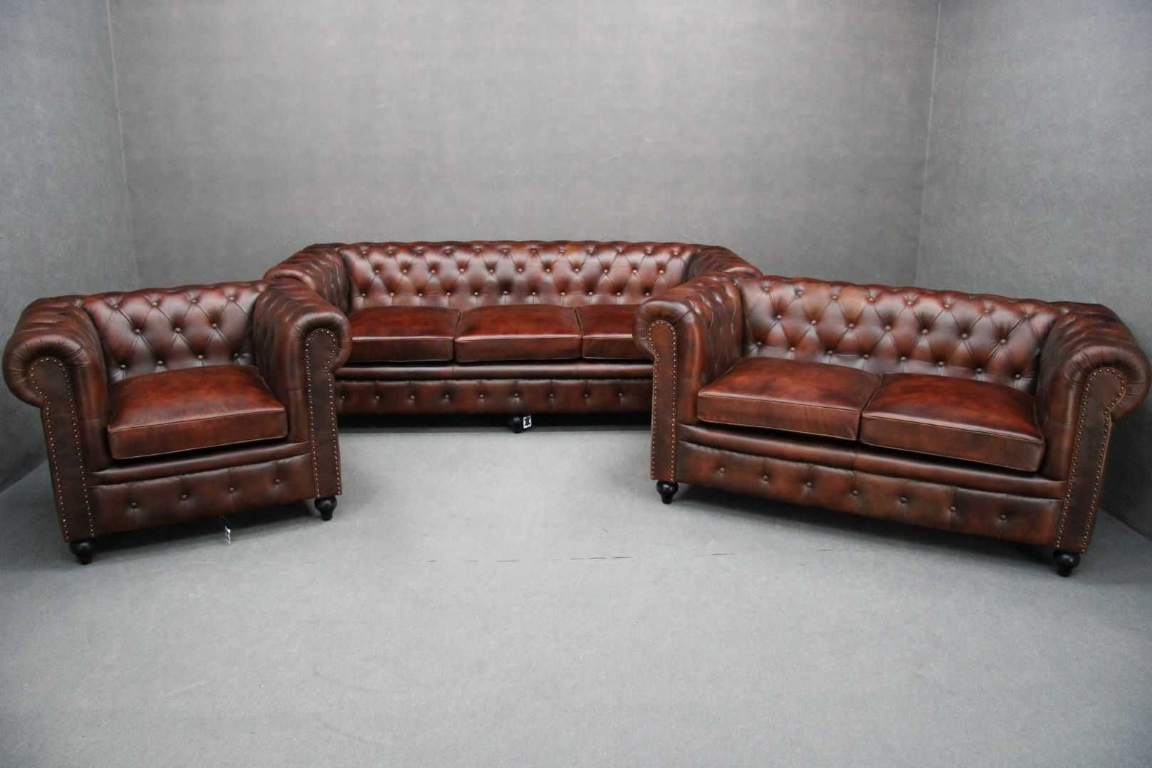 Wypoczynek Chesterfield sofa 3+2+fotel skóra naturalna BGM24.pl B 6267