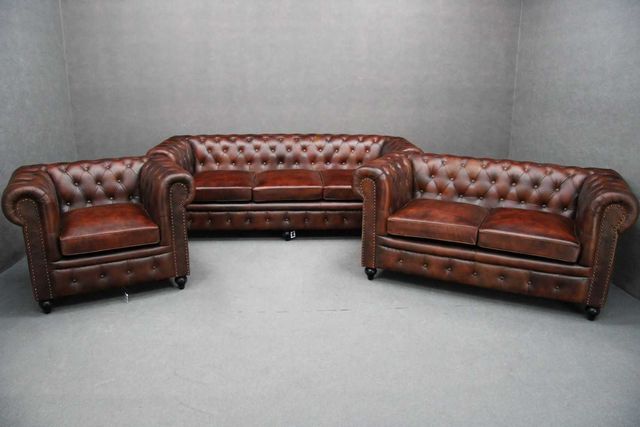Wypoczynek Chesterfield sofa 3+2+fotel skóra naturalna BGM24.pl B6267