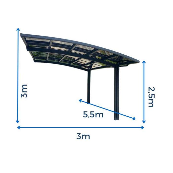 Wiata samochodowa garażowa 3x5,5 m Carport aluminium na jeden samochód
