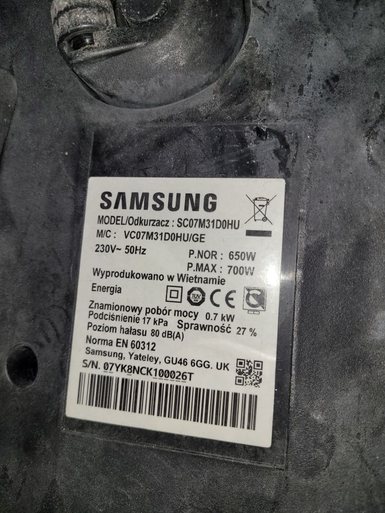 Odkurzacz Samsung bezworkowy najmocniejszy sc07m31d0hu 700W