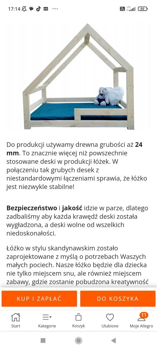 Łóżko domek świerk skandynawski 160x 80+ materac