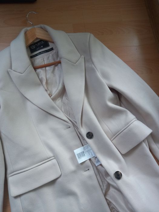 Nowy Płaszcz 38 Amisu kremowy M Elegancki New Yorker jesień ecru