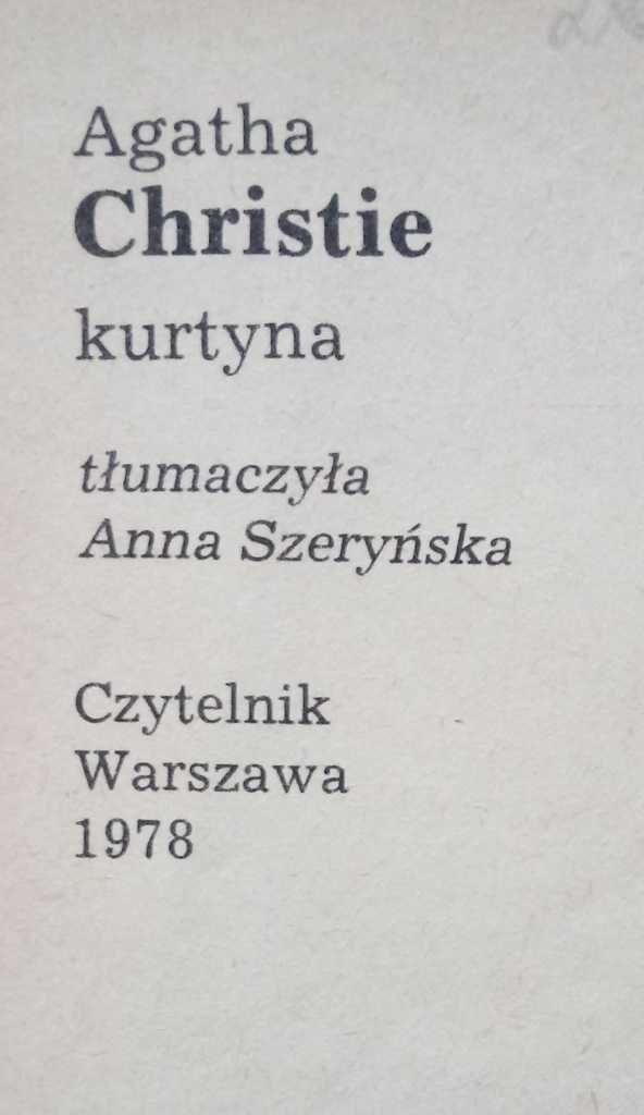 Agatha CHRISTIE "Kurtyna" Czytelnik 1978r